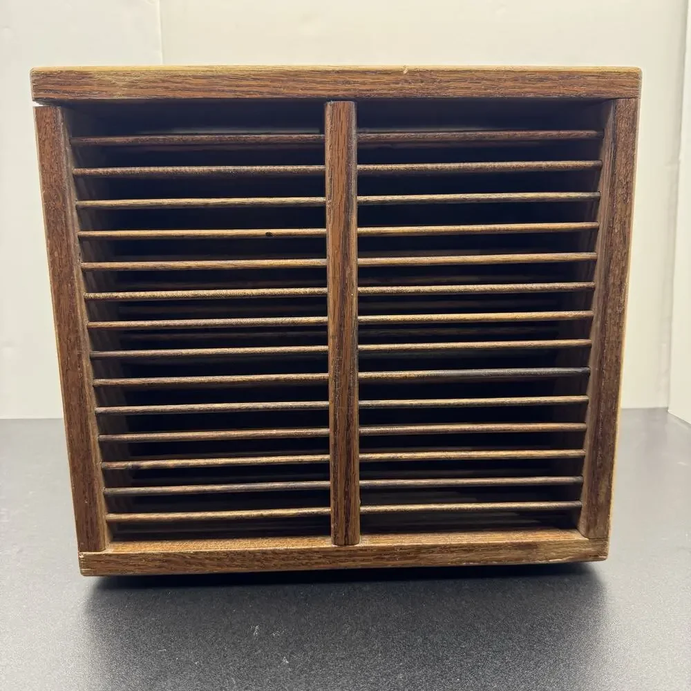 Vintage Wood CD DVD Media Storage Rack Organizer Cabinet Rotating Turntable Base
